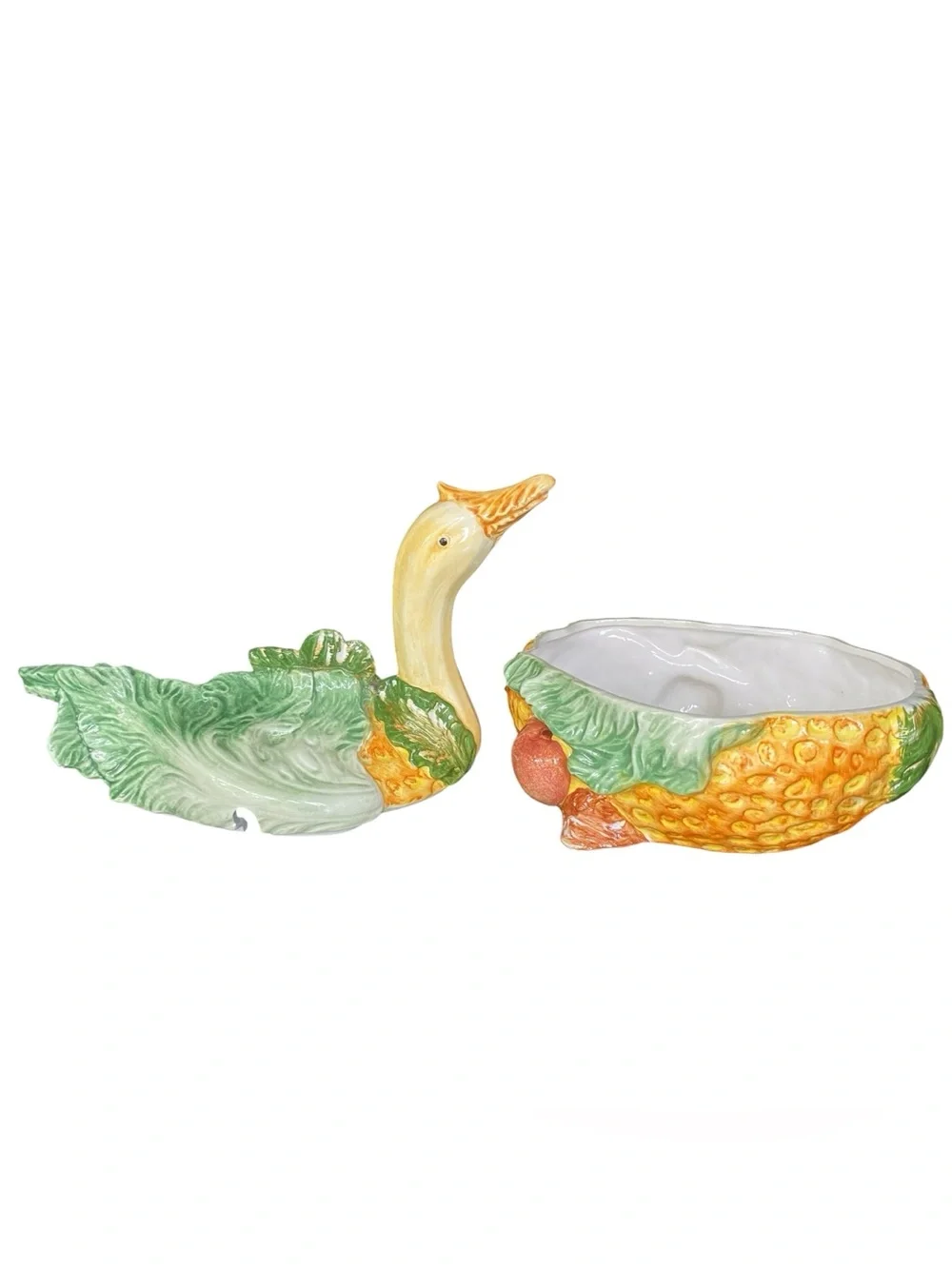 Vintage Vietri Italy Goose Cabbage Tureen Majolica Botanical Kitsch